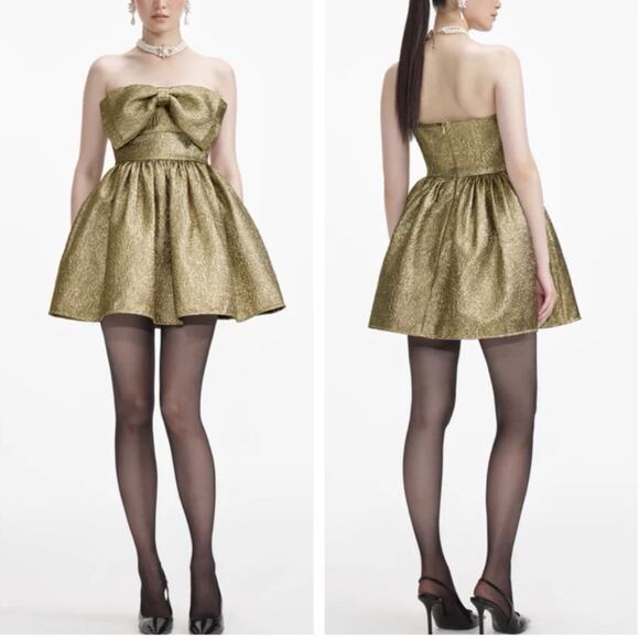 Self-Portrait Dresses & Skirts - Self-Portrait Gold Metallic Jacquard Mini Dress Cocktail Formal Holiday Size 6